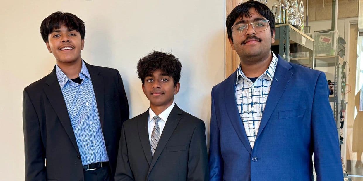 Founder Vedant Subramanian (left) with co-founders Harshdeep Bommareddy (center) and Arjun Subramanian (right)